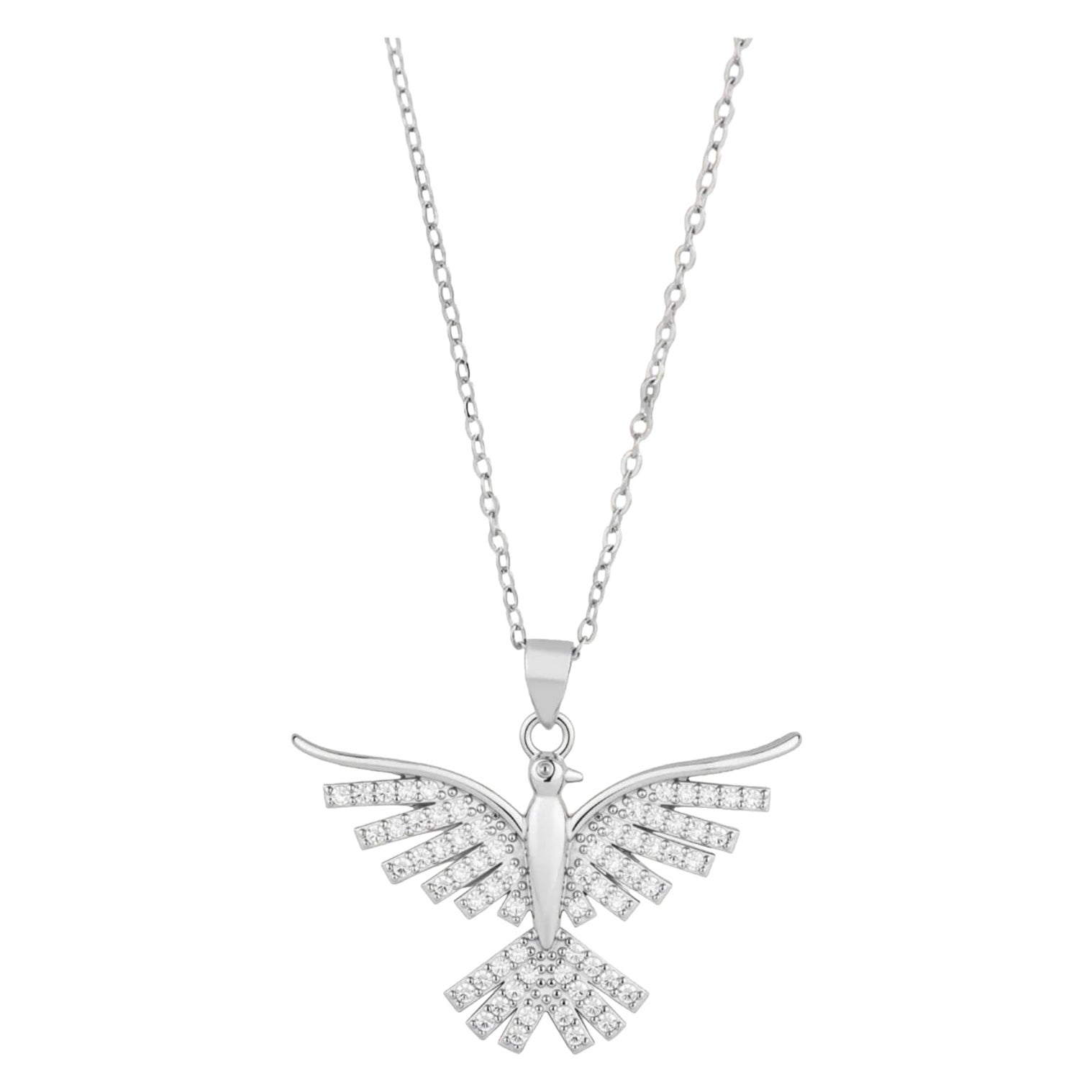 Beautiful Bird Shaped Pendant 925 Sterling Silver Natural Pave Diamond Necklace.