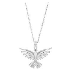 Beautiful Bird Shaped Pendant 925 Sterling Silver Natural Pave Diamond Necklace.