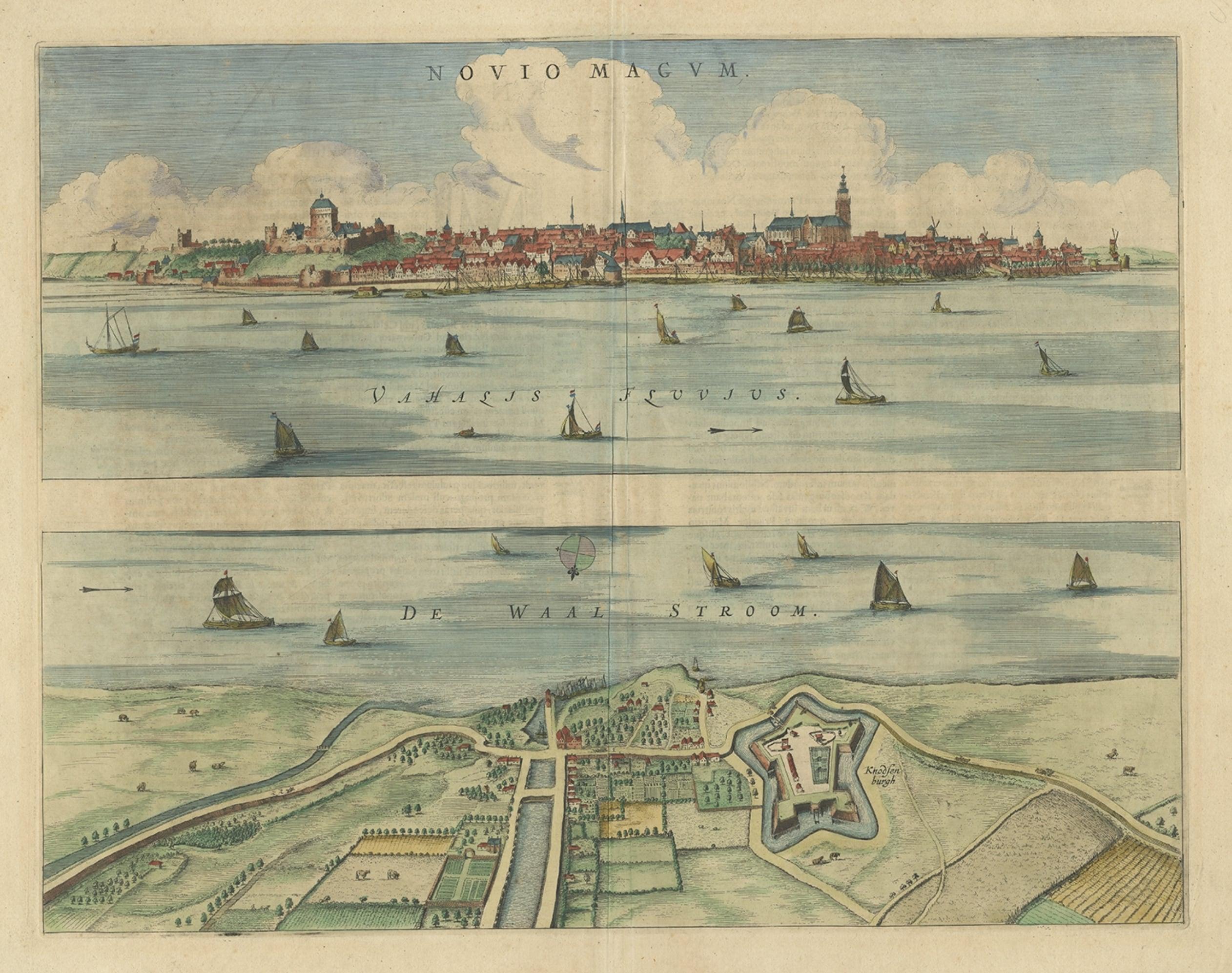 Beautiful Birds-Eye View of Nijmegen and the Waal River, the Netherlands, 1649 In Good Condition For Sale In Langweer, NL