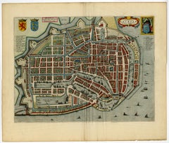 Beautiful Bird's-Eye View Plan of Enkhuizen in The Netherlands by Blaeu, 1649