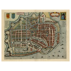 Hermoso plano a vista de pájaro de Enkhuizen en los Países Bajos por Blaeu, 1649