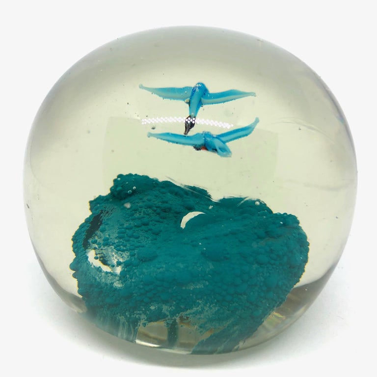 Beautiful Birds Murano Glass Paperweight MidCentury Modern, Italy at