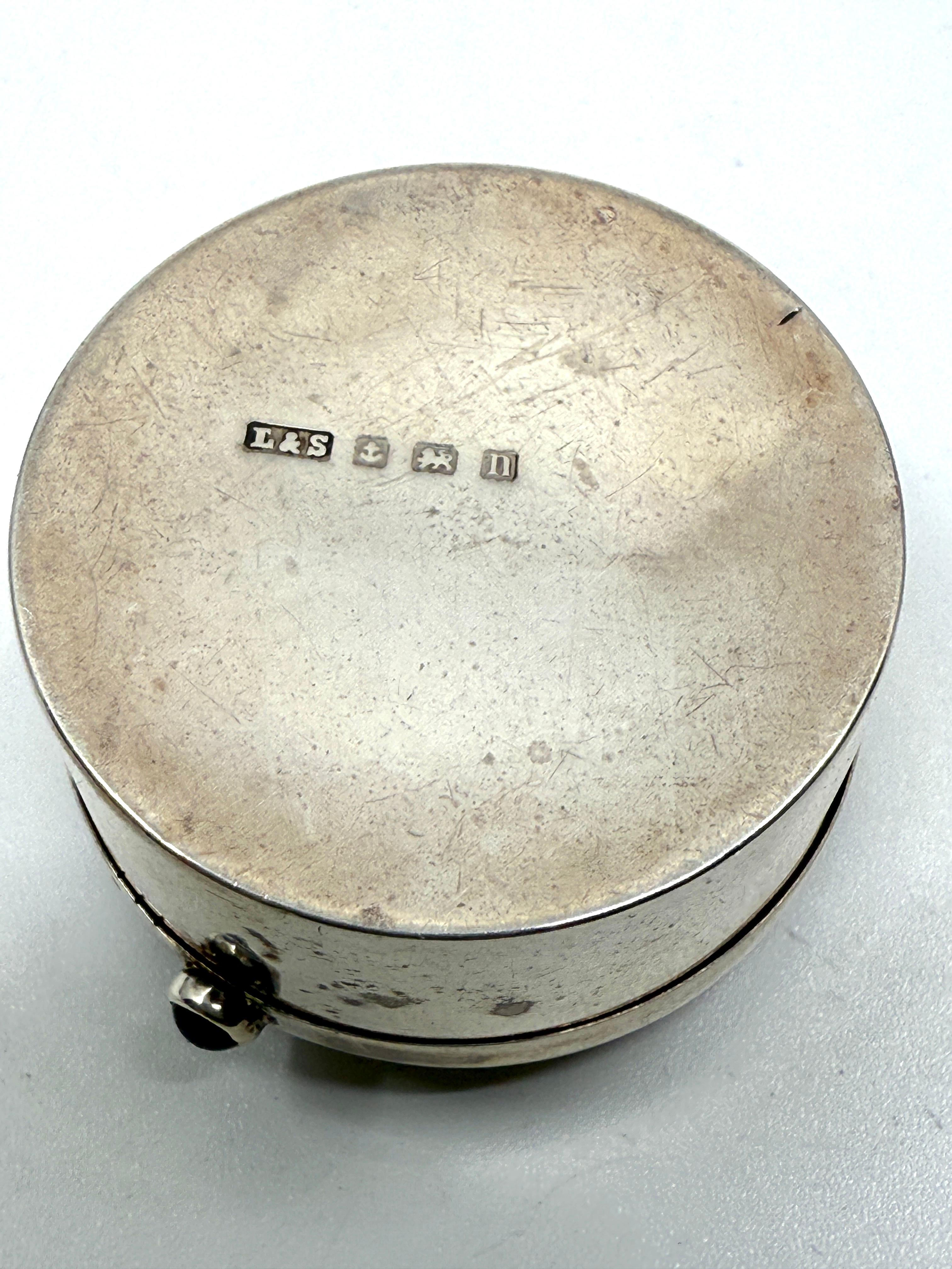 Early 20th Century Beautiful Birmingham 1912 Sterling Silver, Agate & Cabochon Ruby? Pill Box For Sale