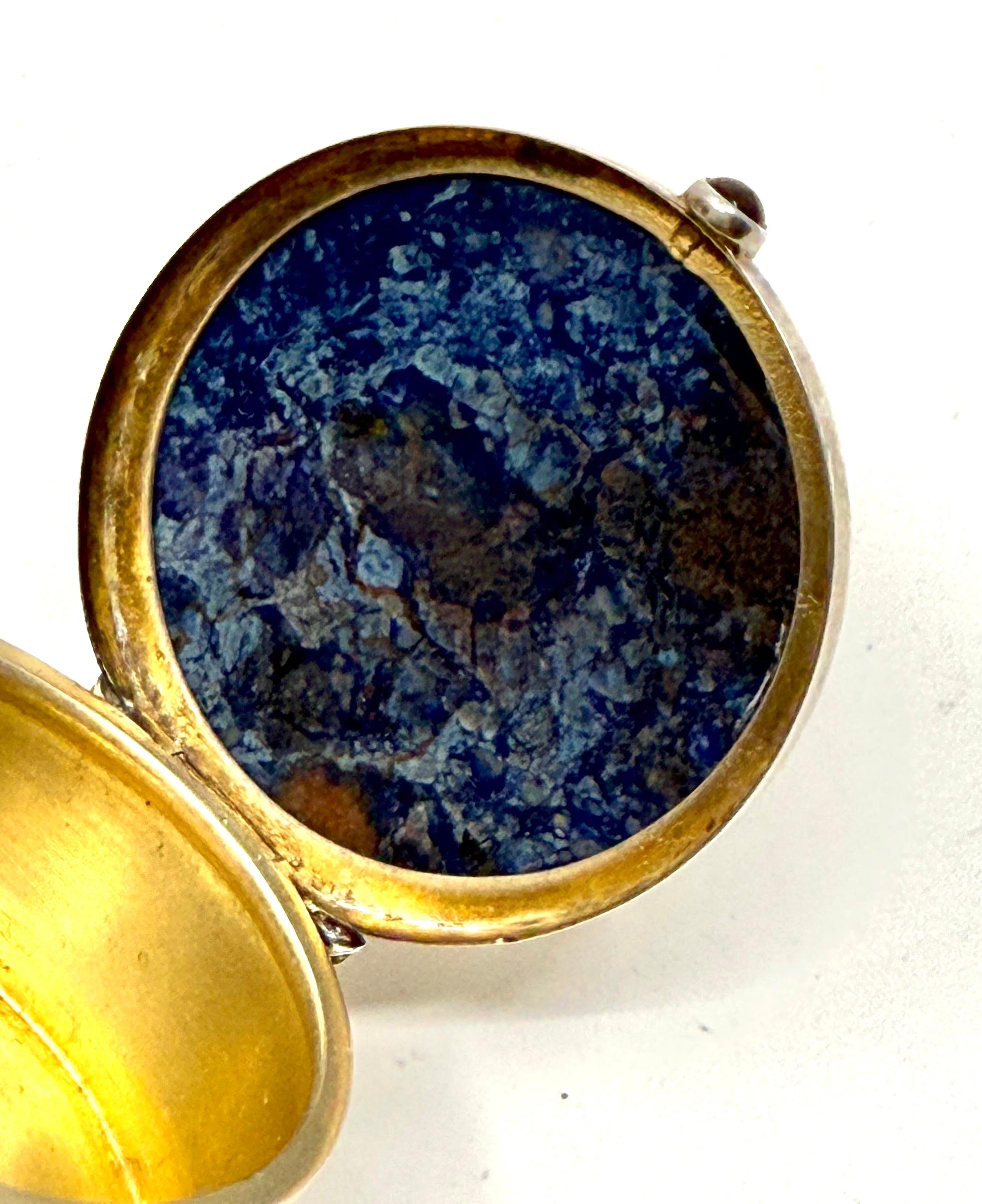 Beautiful Birmingham 1912 Sterling Silver, Agate & Cabochon Ruby? Pill Box For Sale 1