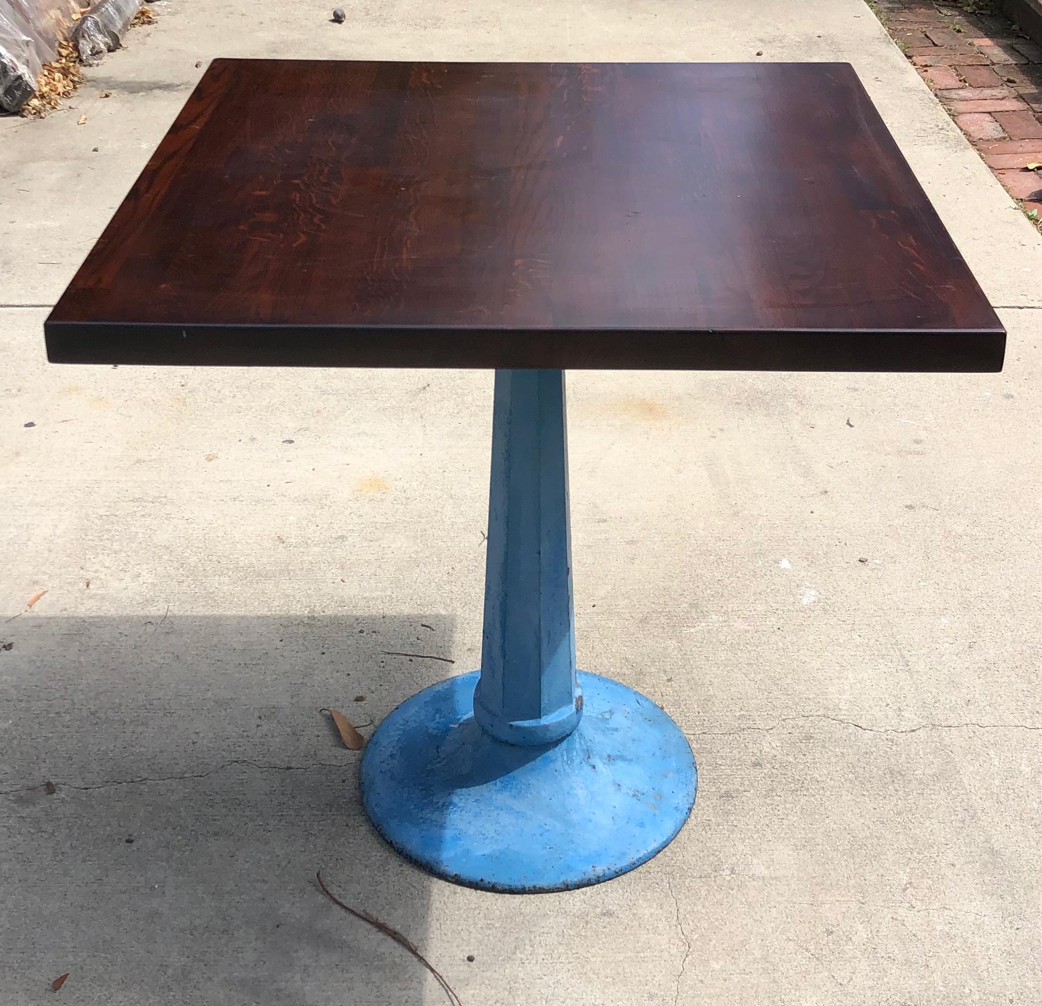 Mid-Century Modern Beautiful Bisto Style table with antique industrial cast iron pedestal For Sale