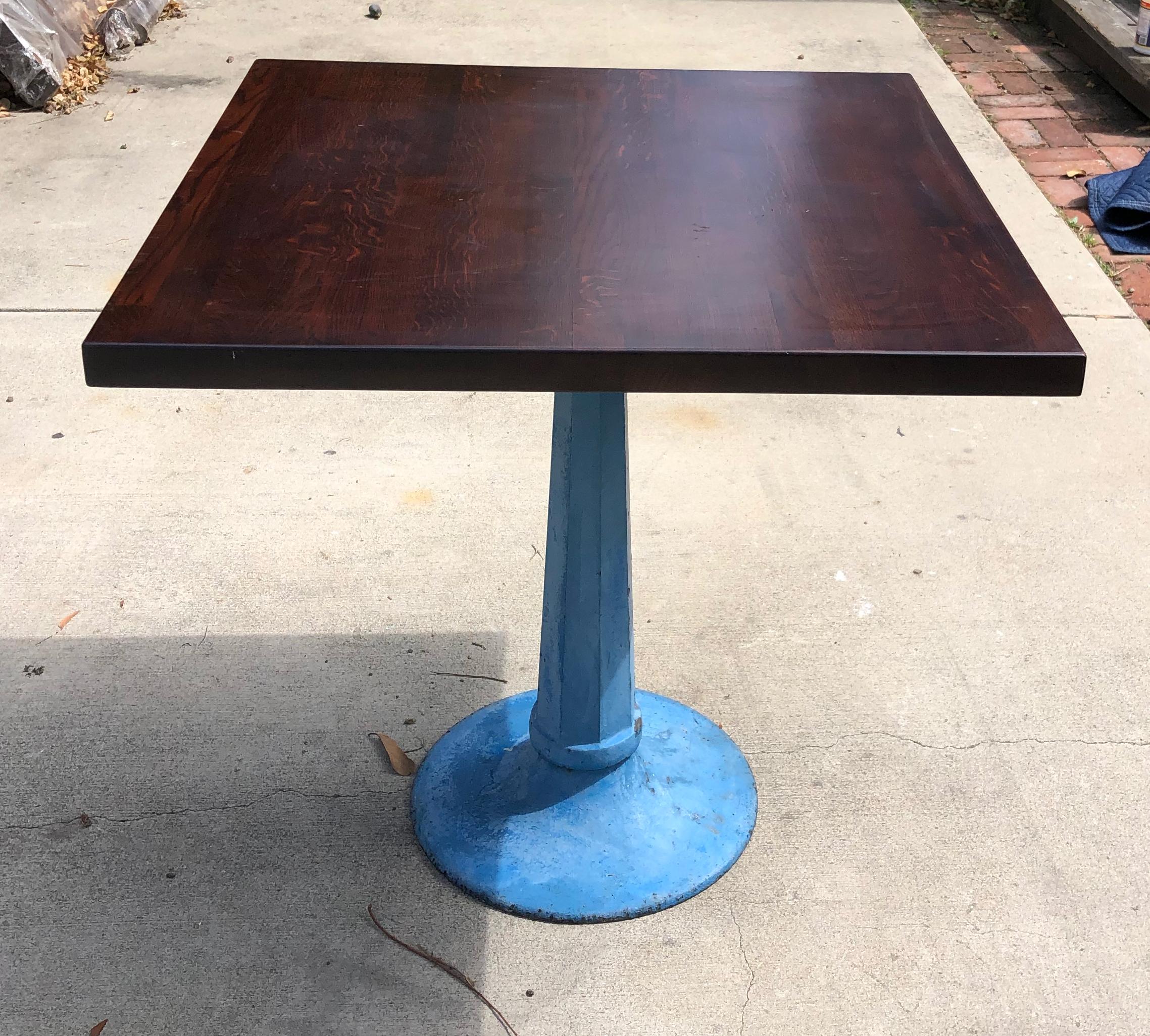 Beautiful Bisto Style table with antique industrial cast iron pedestal In Fair Condition For Sale In Culver City, CA