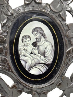 Antique Beauty Forest Frame Antique Folk Art with Jesus Child Picture, 1890s (en anglais)