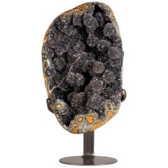 Beautiful Black Galaxy Stalactites with Druze Surrounded by Agate on Metal Stand