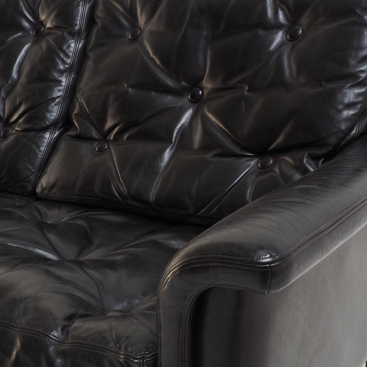 Beautiful Black Leather Sofa Attr. to Karl Erik Ekselius, 1960s 4