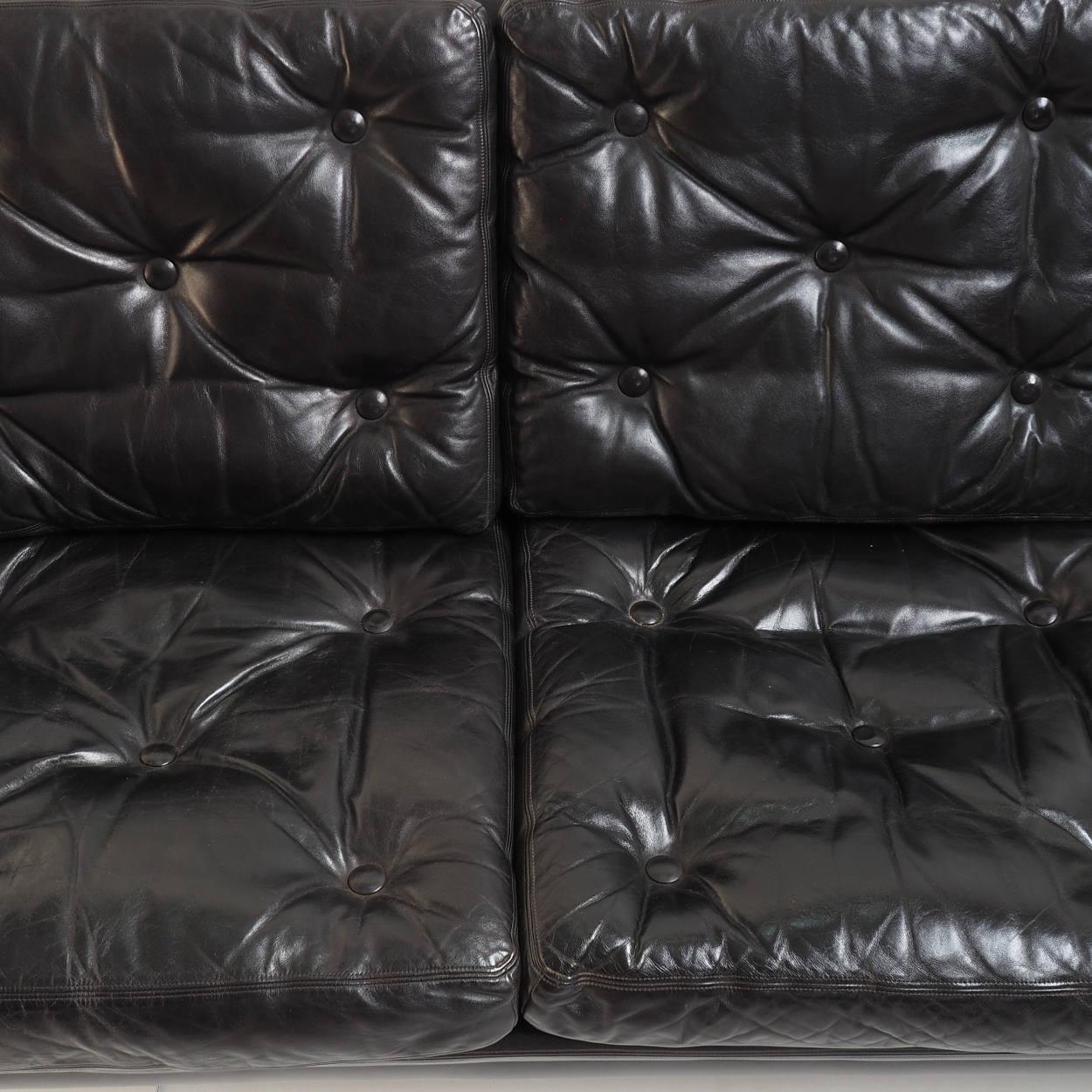 Beautiful Black Leather Sofa Attr. to Karl Erik Ekselius, 1960s 5