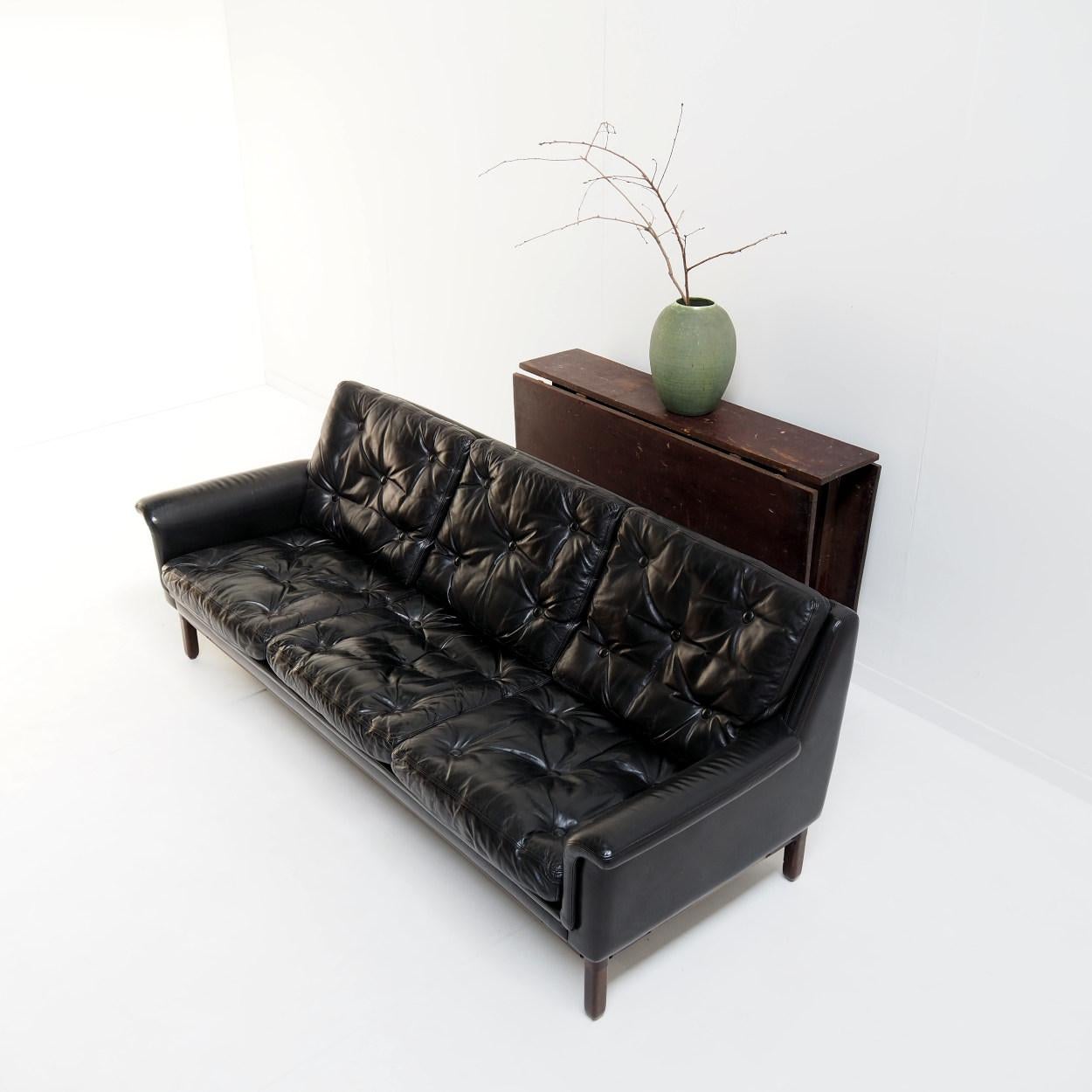 Mid-Century Modern Beautiful Black Leather Sofa Attr. to Karl Erik Ekselius, 1960s