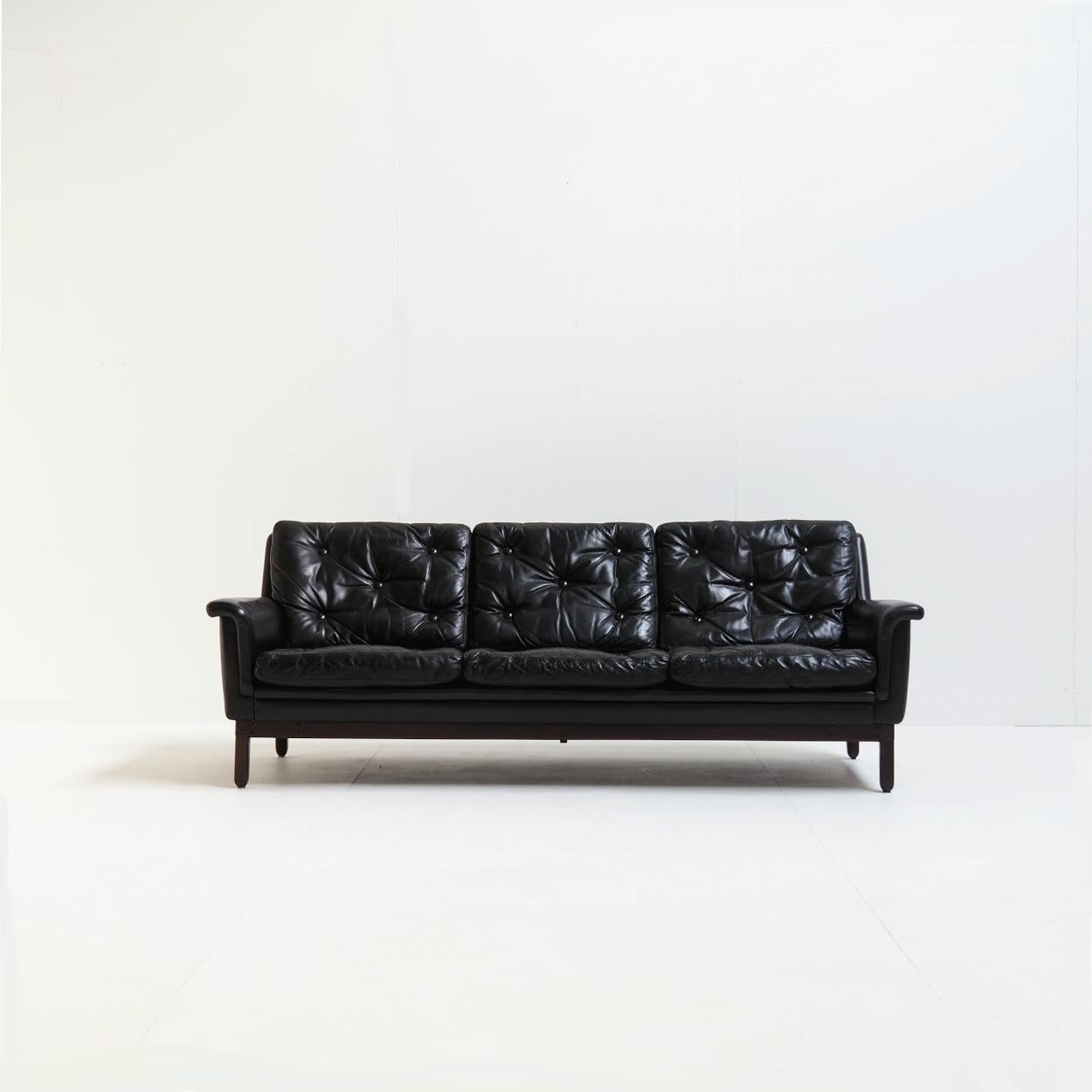 Swedish Beautiful Black Leather Sofa Attr. to Karl Erik Ekselius, 1960s