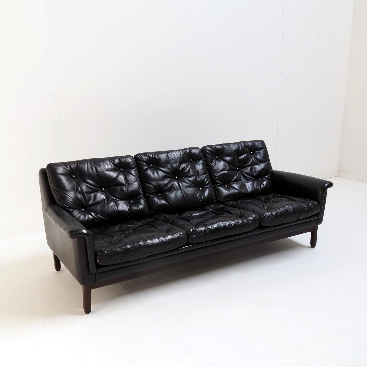 Beautiful Black Leather Sofa Attr. to Karl Erik Ekselius, 1960s In Good Condition In Beerse, VAN