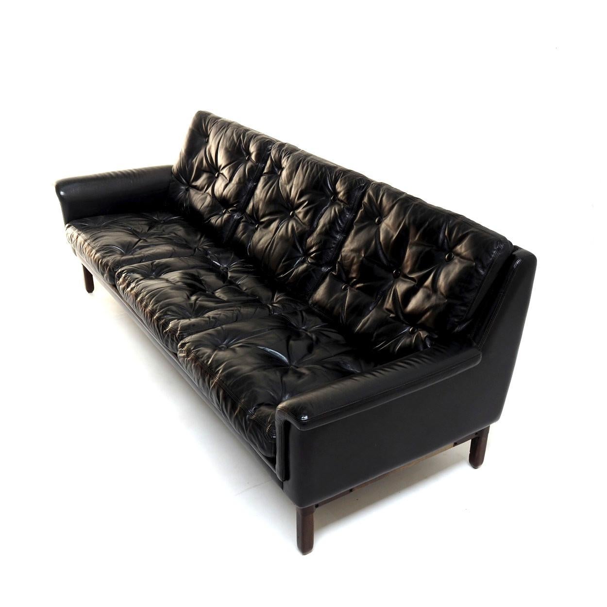 Mid-20th Century Beautiful Black Leather Sofa Attr. to Karl Erik Ekselius, 1960s