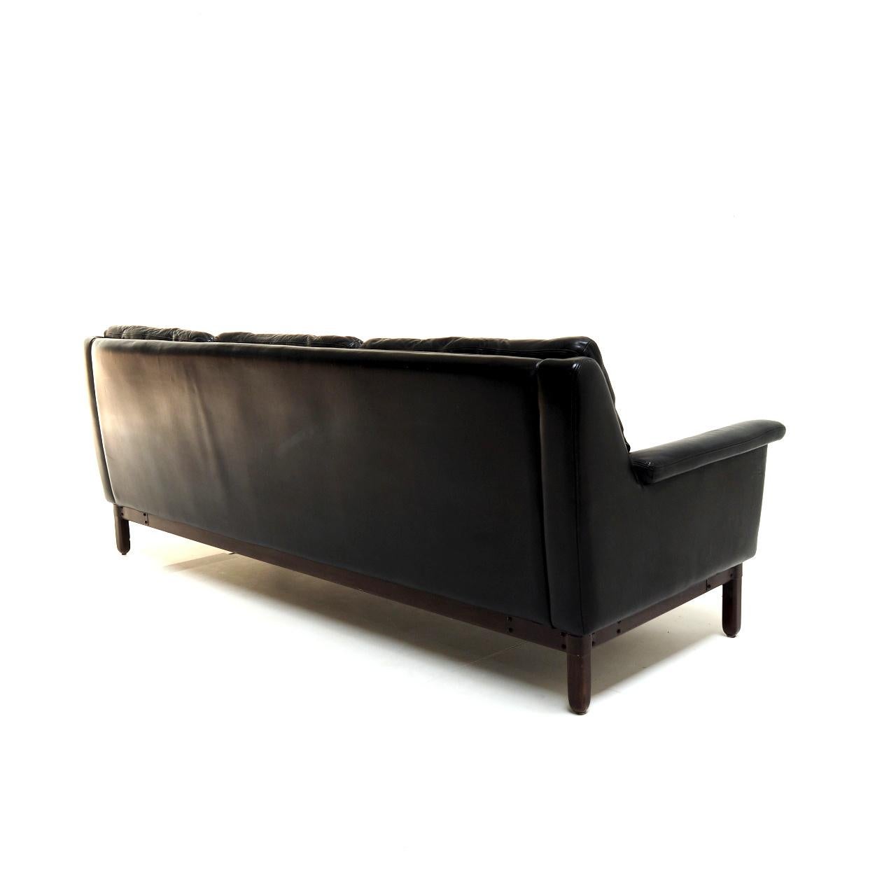 Beautiful Black Leather Sofa Attr. to Karl Erik Ekselius, 1960s 2