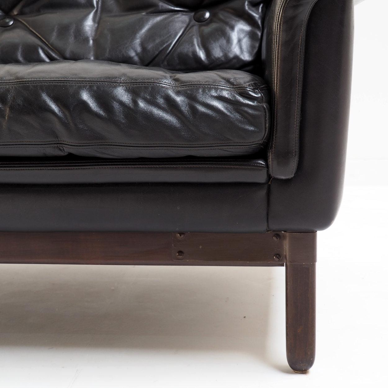 Beautiful Black Leather Sofa Attr. to Karl Erik Ekselius, 1960s 3