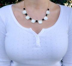 Beautiful Black Onyx & Sterling Silver Gold Finish W/ Mother of Pearl Necklace