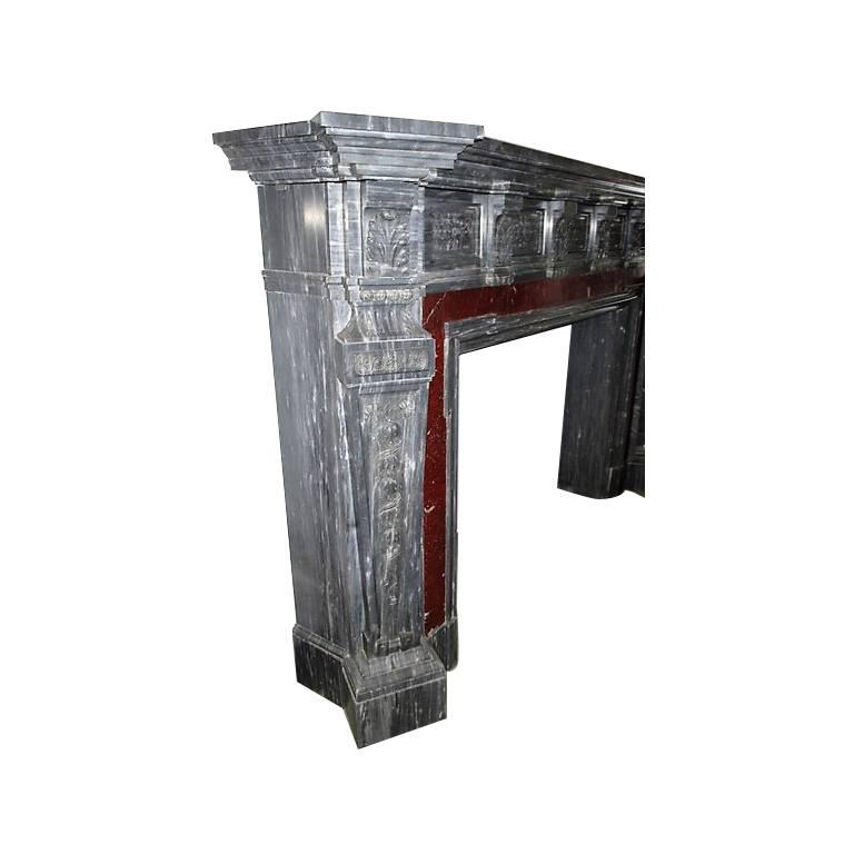 BLEU TURQUIN Fireplace with Red Marble Napoléon III In Good Condition For Sale In Gembloux, BE