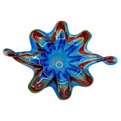 Magnifique bol attrape-tout vintage en verre de Murano bleu et rouge, Italie, années 1960