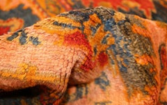 Beautiful Blue Background Antique Turkish Oushak Rug. Size: 14 ft 3 in x 19 ft