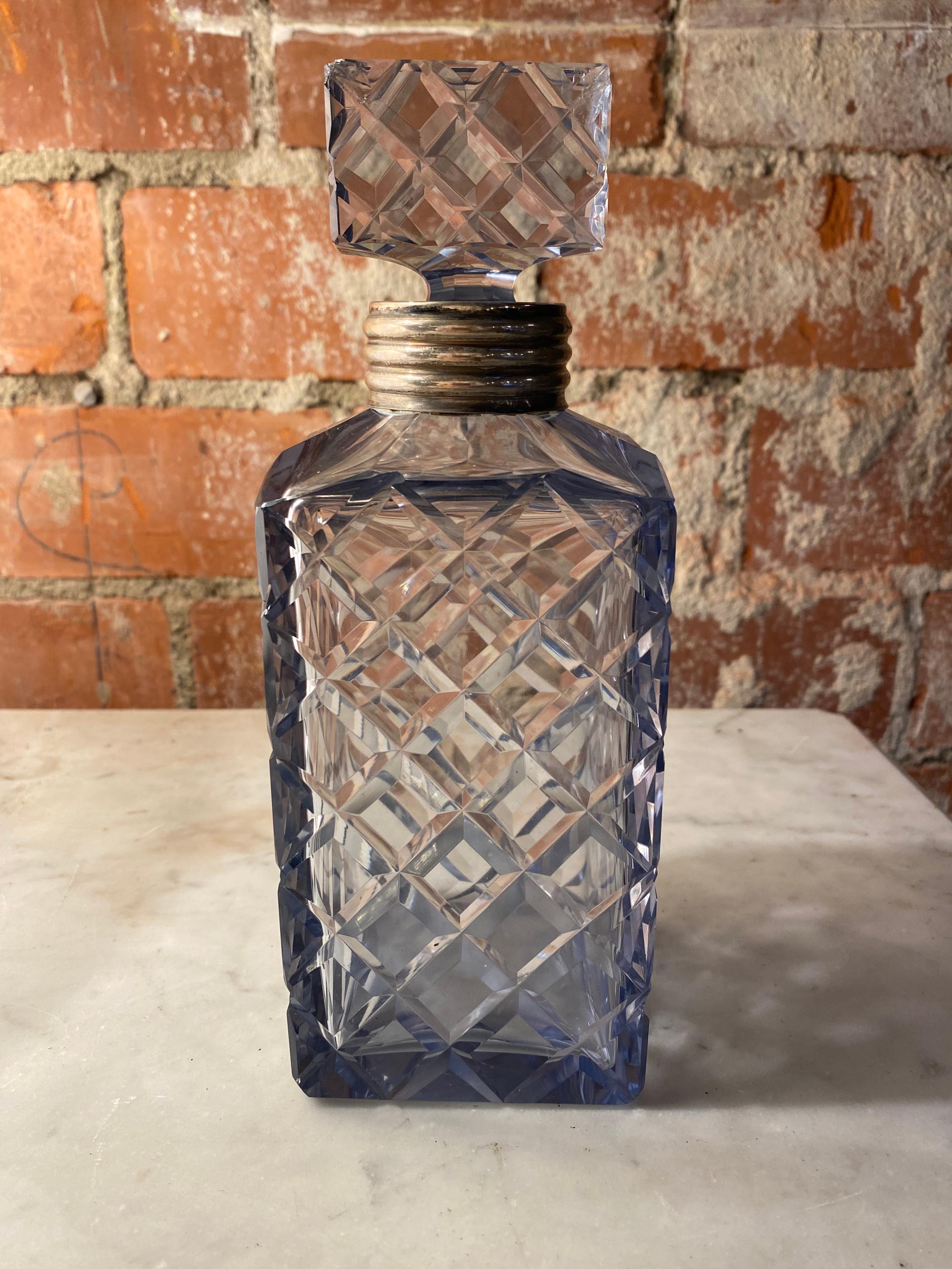 Beautiful blue handmade decanter decorative Bottle made in Italy, 1960.