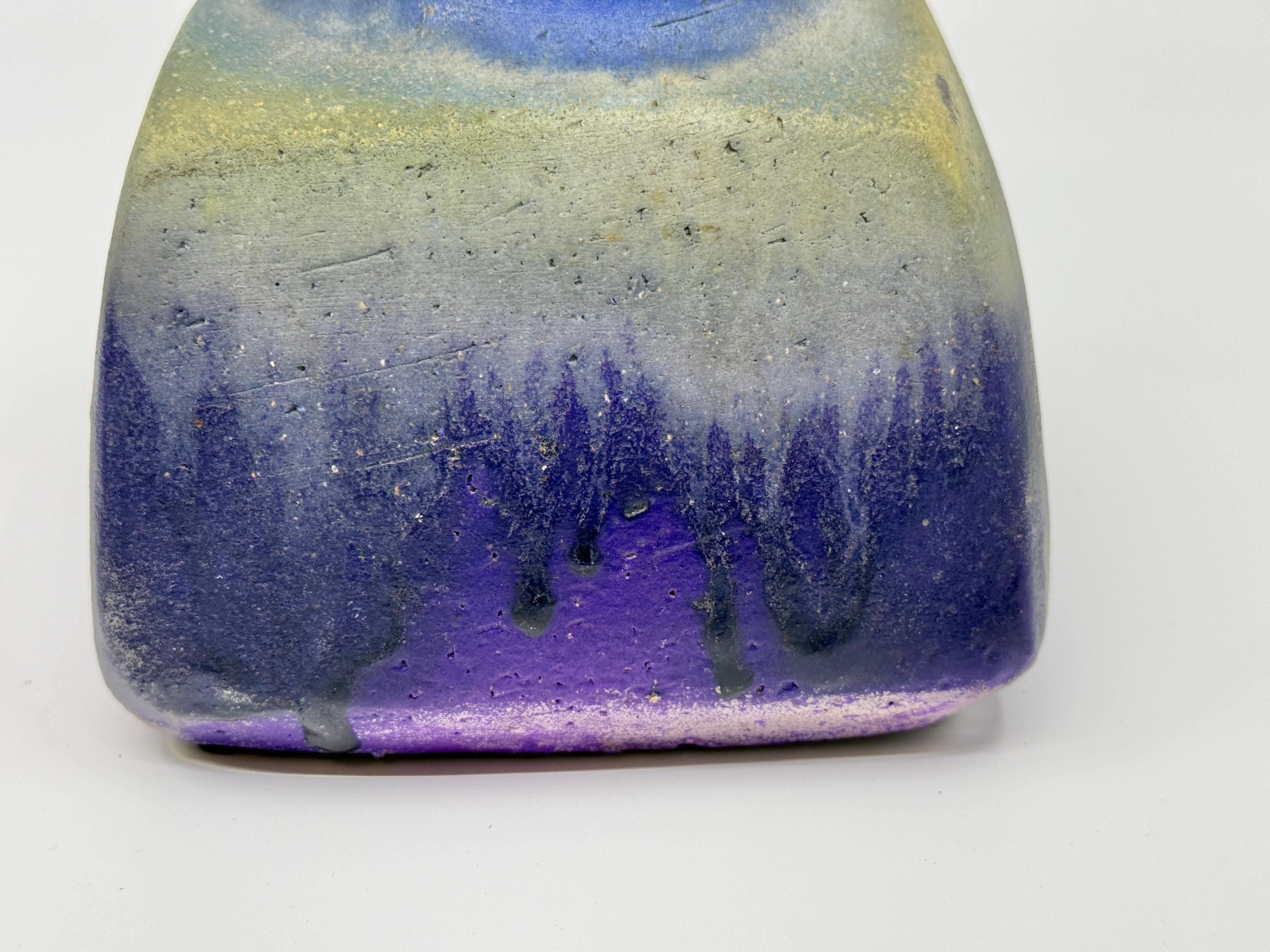 Precioso jarrón cuadrado Fantoni esmaltado azul goteado en Bueno estado para la venta en Palm Springs, CA