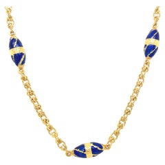 Antique Beautiful Blue Enamel and Gold Chain