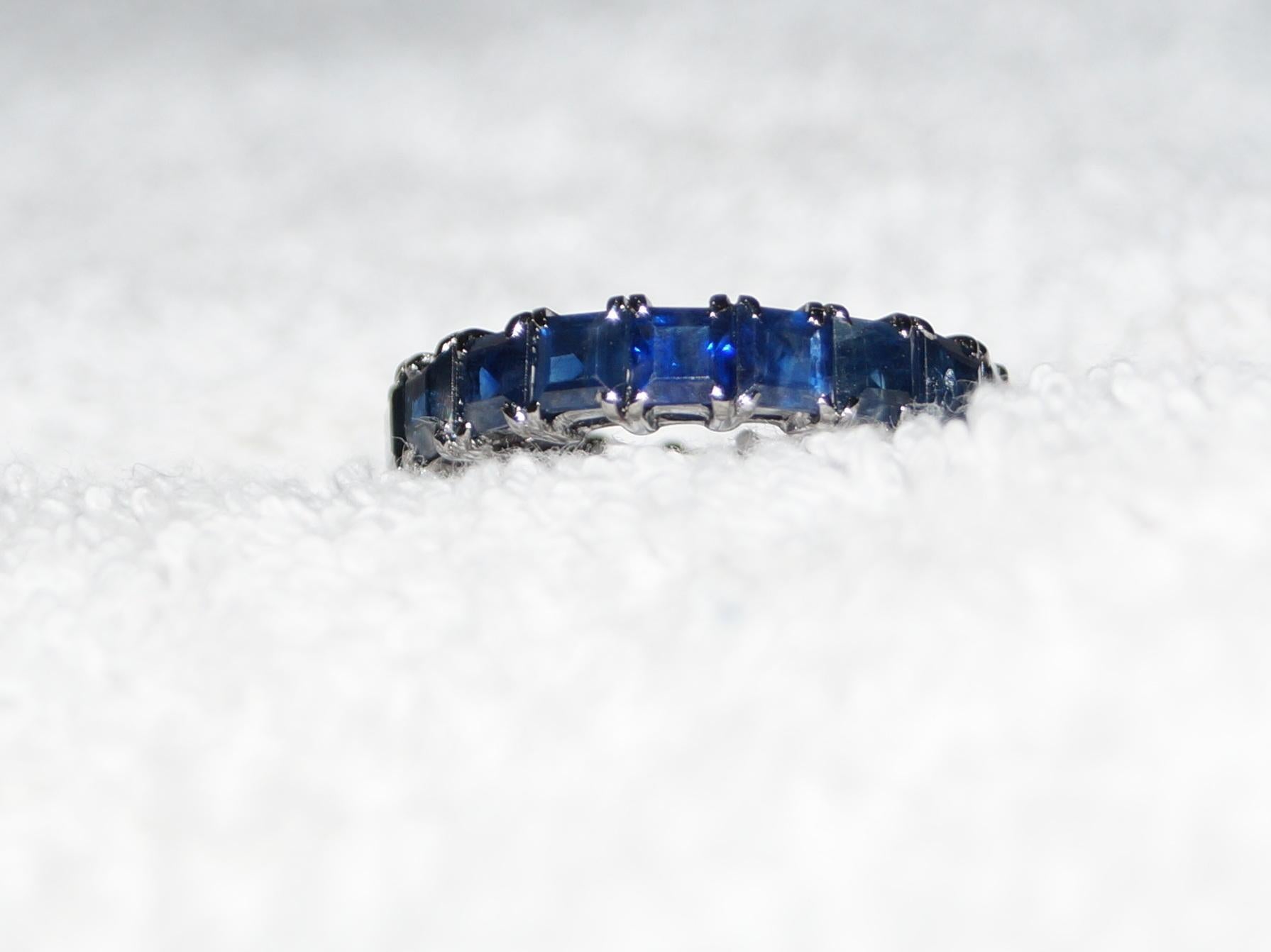 Edwardian Beautiful Blue gemstone sterling silver eternity band stack band ring For Sale