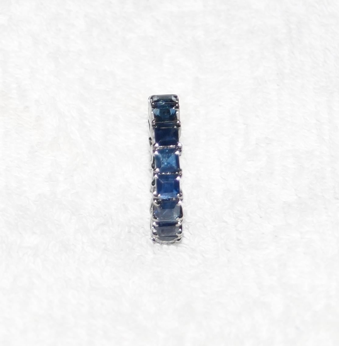 Baguette Cut Beautiful Blue gemstone sterling silver eternity band stack band ring For Sale
