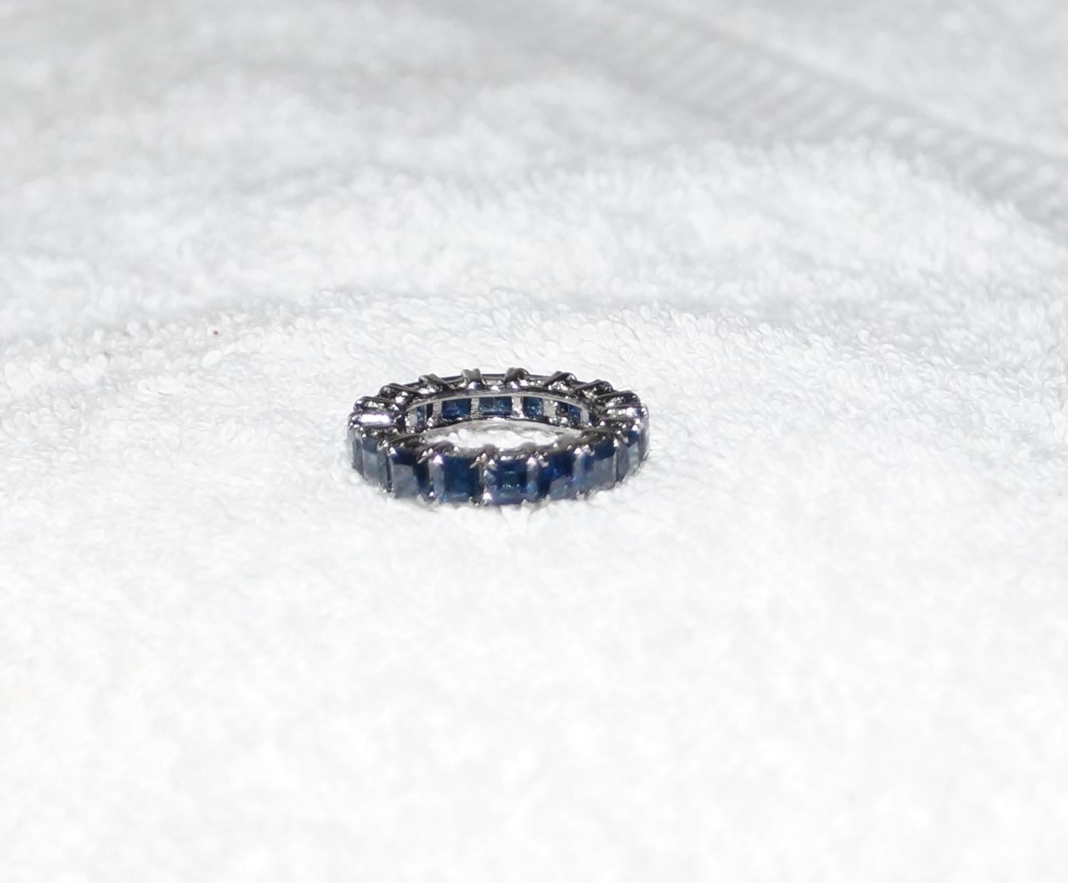 Beautiful Blue gemstone sterling silver eternity band stack band ring For Sale 1