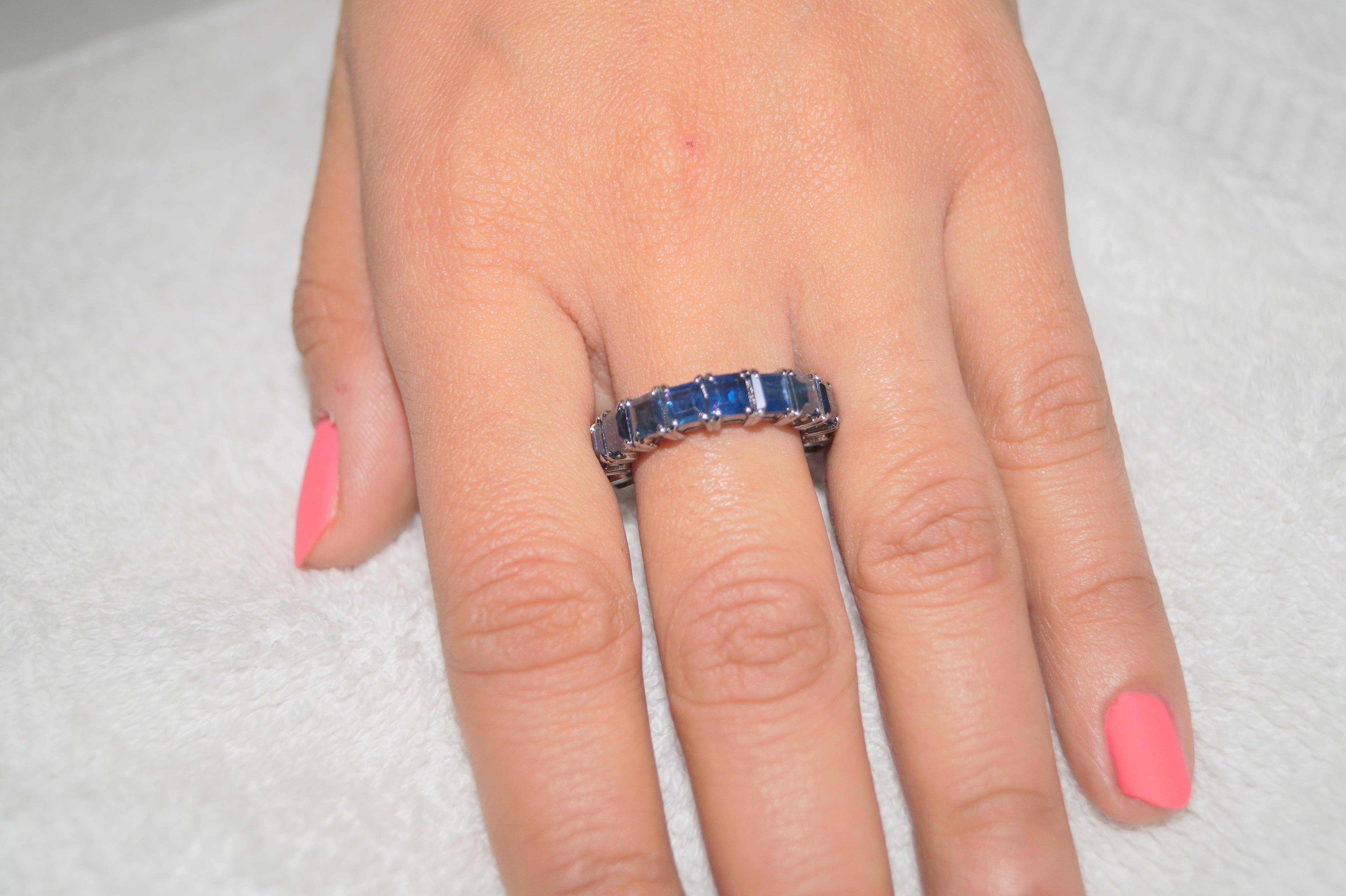 Beautiful Blue gemstone sterling silver eternity band stack band ring For Sale 3