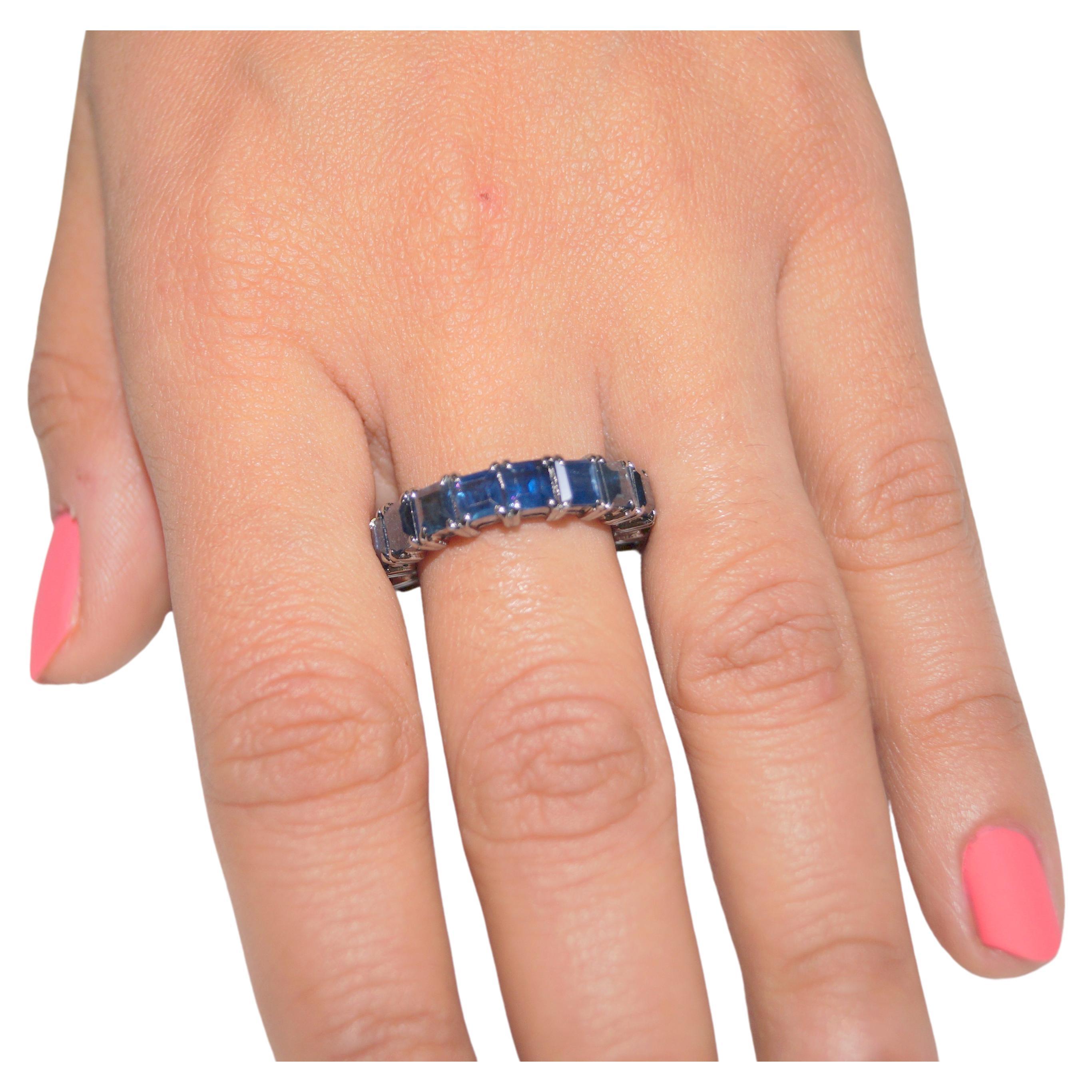 Beautiful Blue gemstone sterling silver eternity band stack band ring For Sale