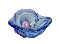 Precioso cuenco de cristal de Murano azul y morado Catchall Vintage, Italia, años 70