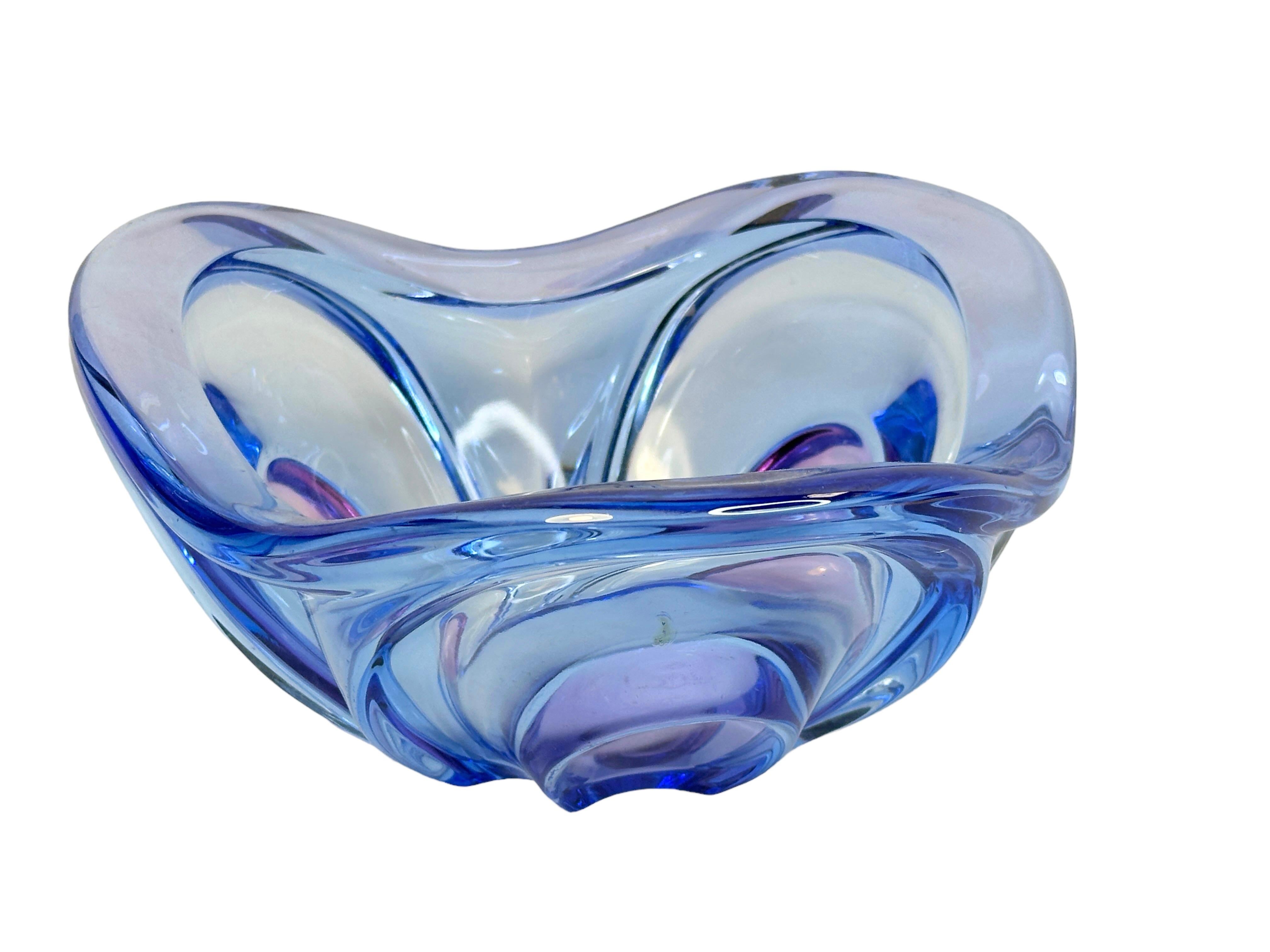Mid-Century Modern Beautiful Blue & Purple Murano Glass Bowl Catchall Vintage, Italy, 1970s For Sale