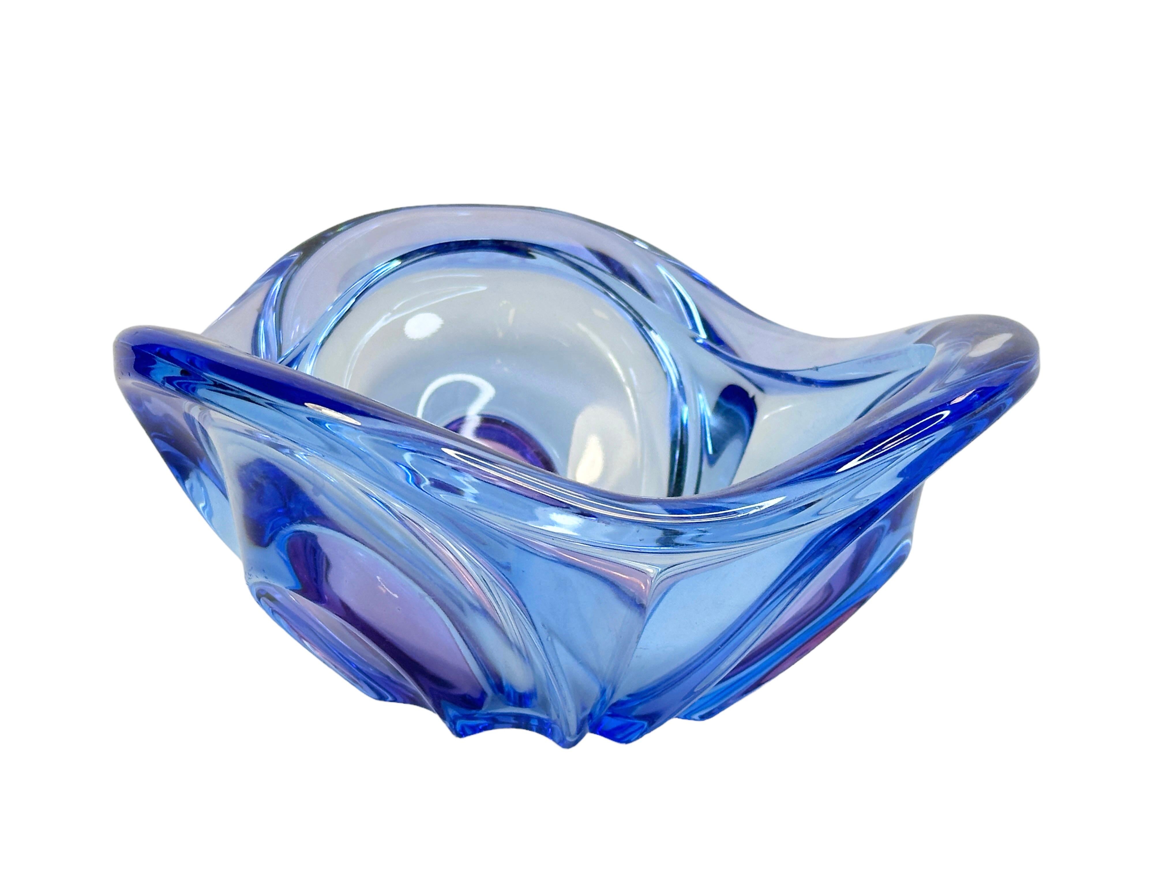 Italian Beautiful Blue & Purple Murano Glass Bowl Catchall Vintage, Italy, 1970s For Sale