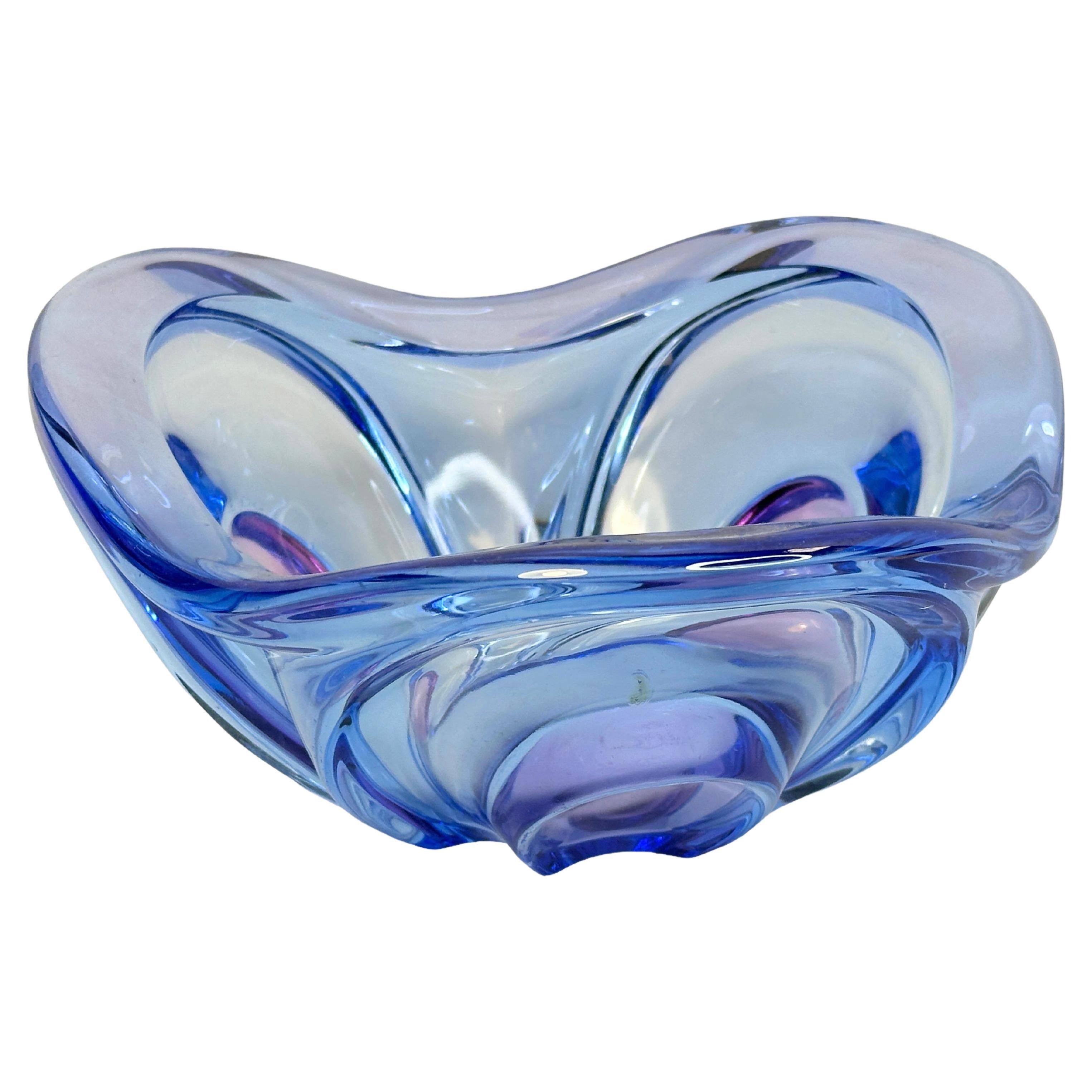 Beautiful Blue & Purple Murano Glass Bowl Catchall Vintage, Italy, 1970s For Sale