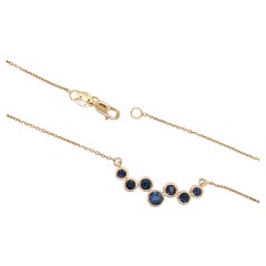 Beautiful Blue Sapphire Pendant Necklace in Solid 14K Gold Round Gemstones