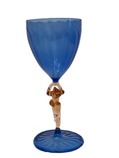 Beautiful Blue Stemware Glass, Nude Lady Stem, Bimini Art Glass Vintage Austria