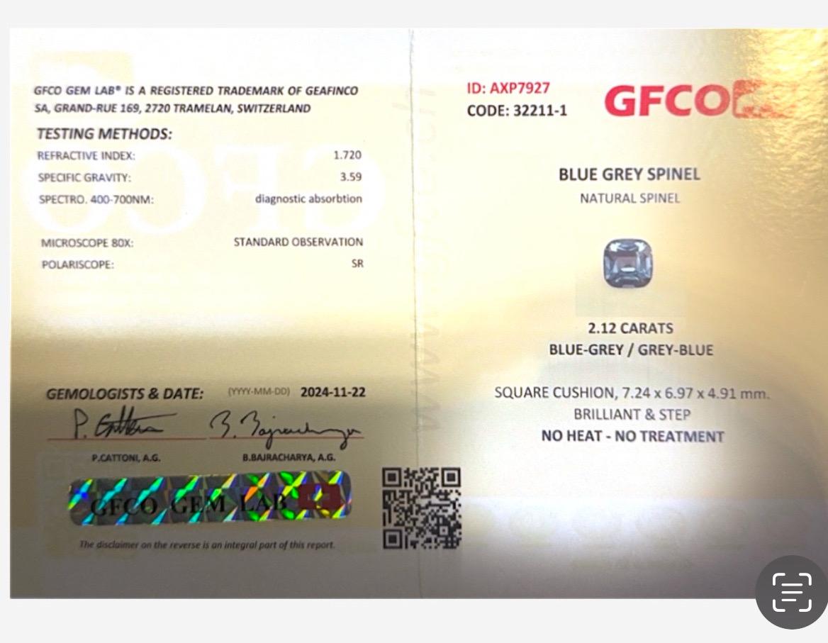 Bellissimo Spinello Grigio Bluastro 2,12 ct Step Cushion vvs Certificato in vendita 4