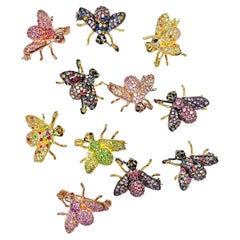 Beautiful Bochic “Orient” Multi Color Sapphire Brooch Set in 22k Gold 
Silver