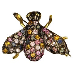 Beautiful Bochic “Orient” Multi Color Sapphire Brooch Set in 22k Gold & Silver