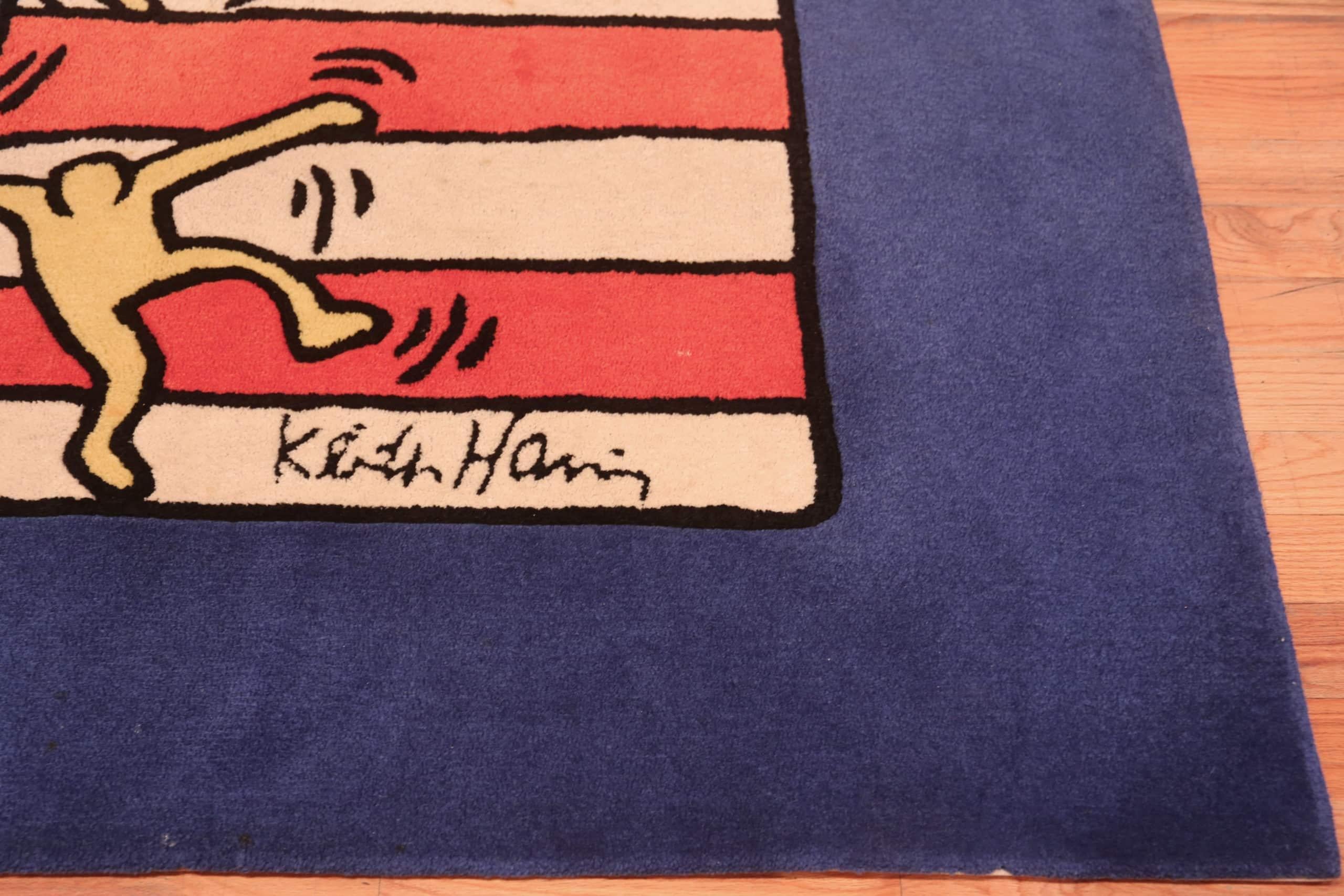 Beautiful “Born In USA” Vintage Art Rug By Keith Haring, Country of Origin: USA, Circa Date: Vintage