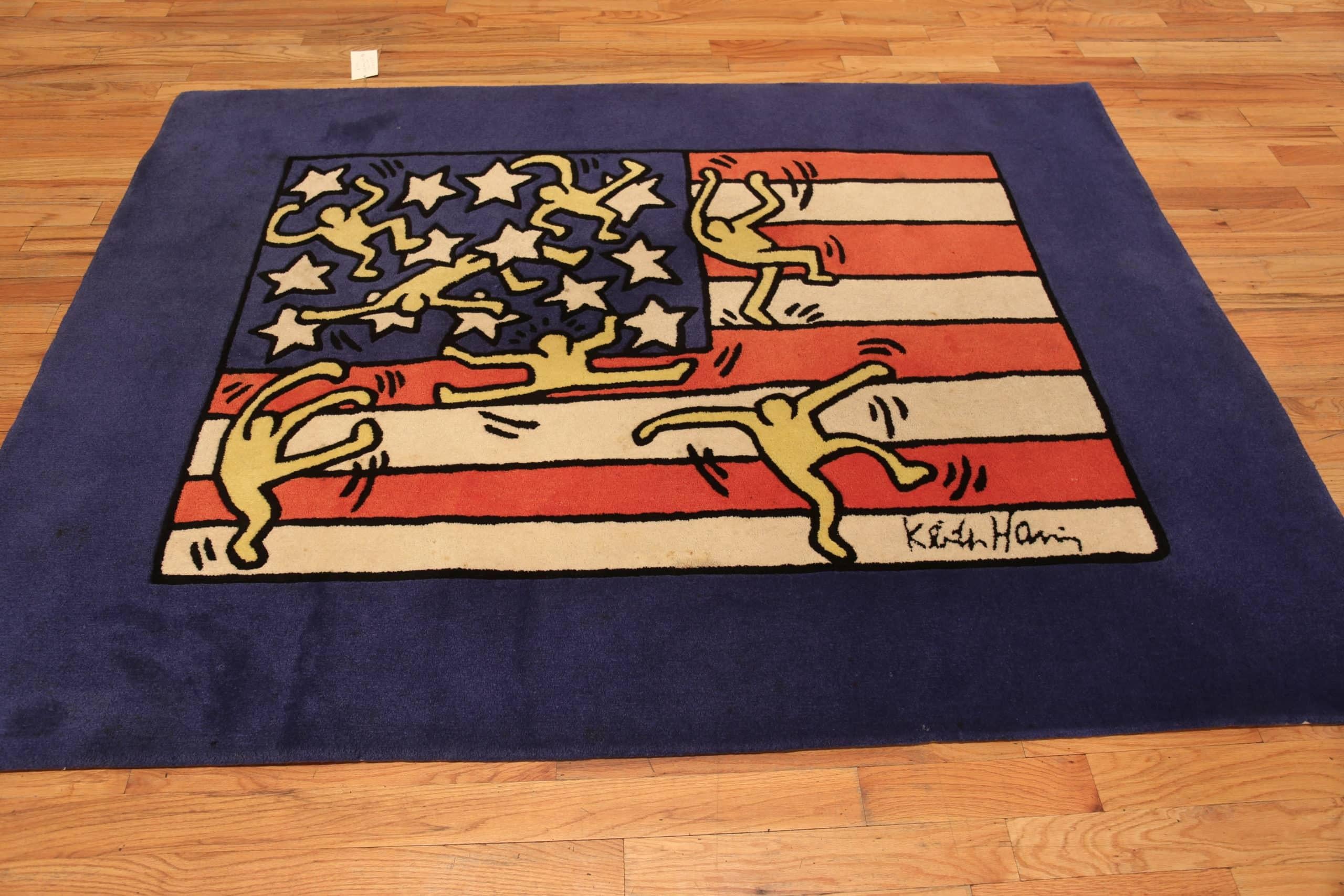 20th Century Beautiful “Born In USA” Vintage Art Rug By Keith Haring 7'10