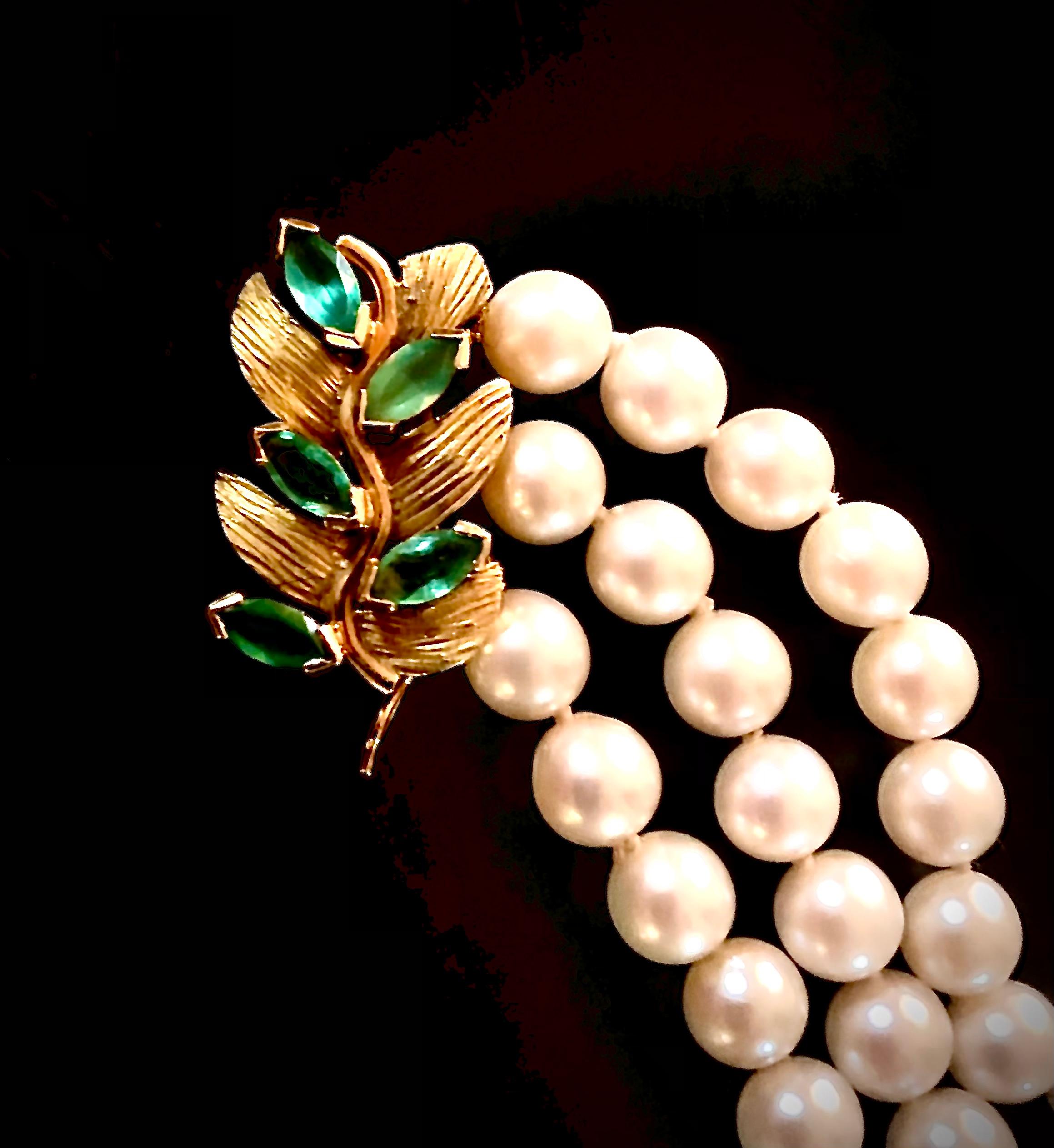 Rétro Magnifique bracelet avec 3 rangées de perles de culture rondes exceptionnelles de haute qualité en vente
