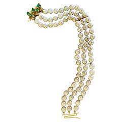 Magnifique bracelet avec 3 rangées de perles de culture rondes exceptionnelles de haute qualité