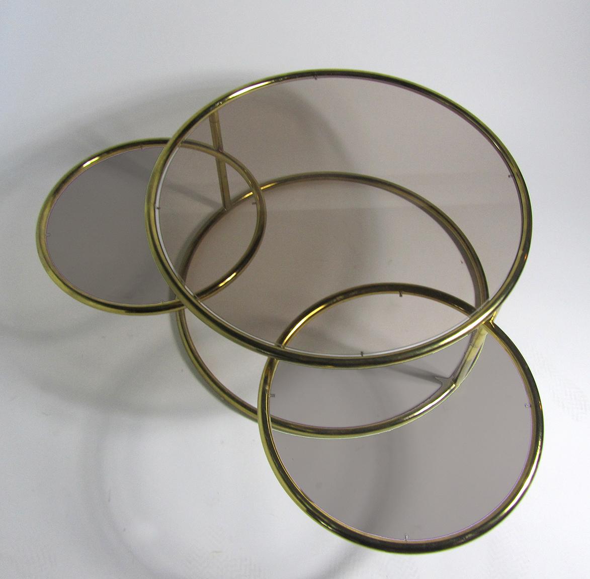 Mid-Century Modern American Modern Brass and Smoked Glass 3 Ring Coffee Table by Milo Baughman