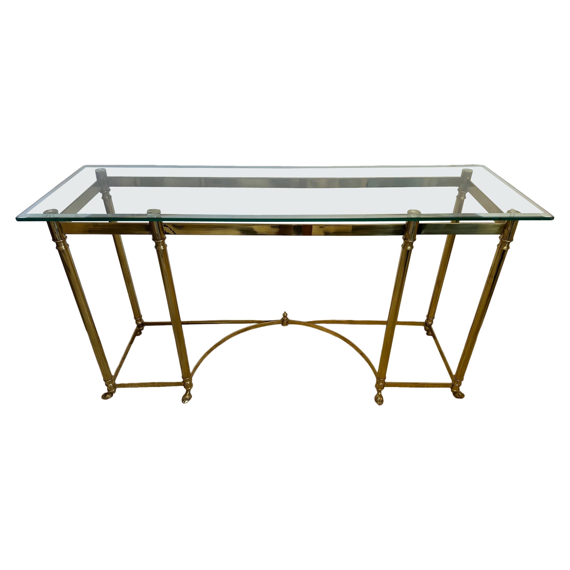 Beautiful Brass & Bevelled Glass Console Table by LaBarge For Sale