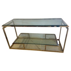 Bellissimo tavolo da console a due piani in ottone e vetro molato