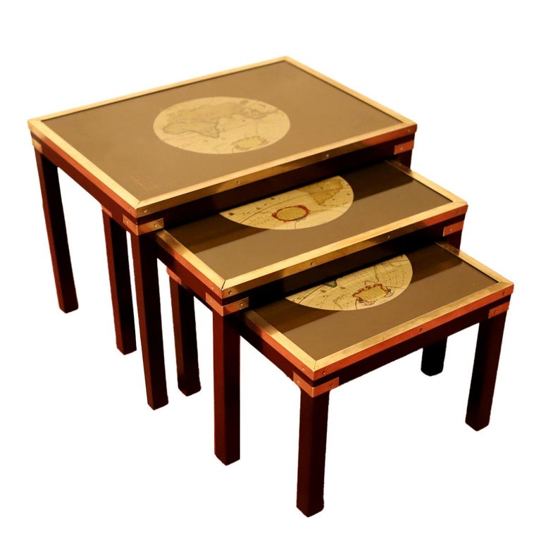 Beautiful Brass Bound Military Campaign Nesting Tables For Sale at 1stDibs