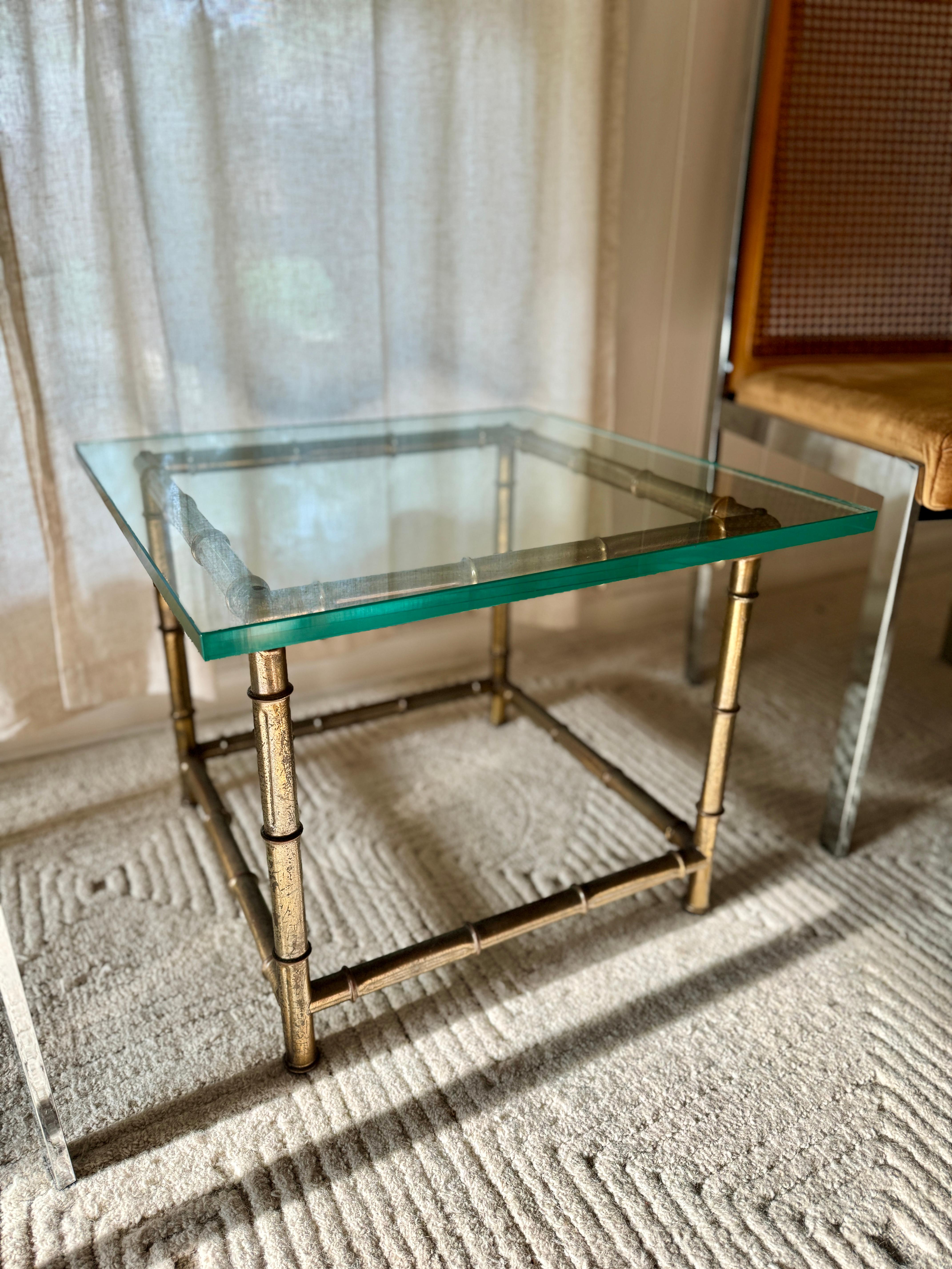 Hollywood Regency Beautiful brass faux bamboo side table in the style of Mastercraft, circa 1960s For Sale